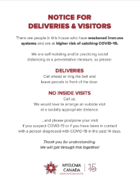 Notice for deliveries and visitors