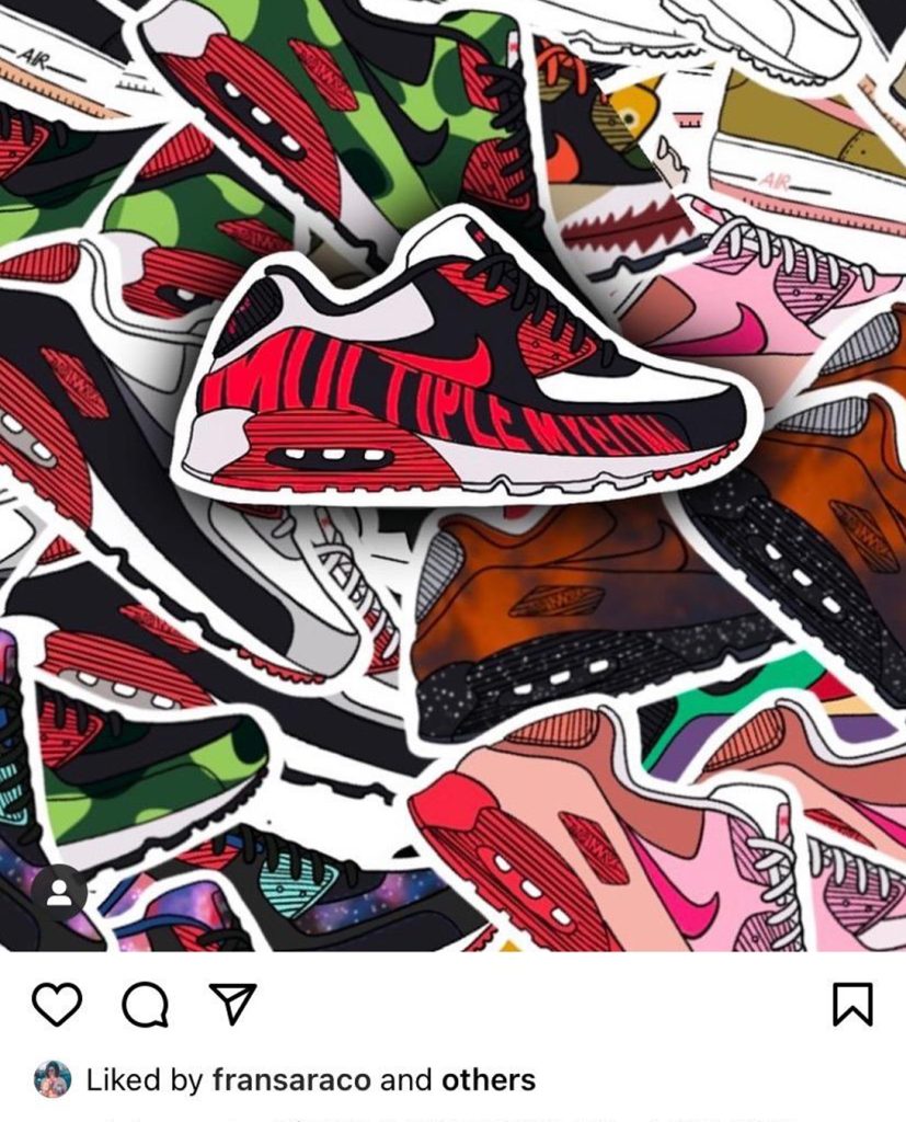Photo of an Instagram post of different running shoe stickers from a fundraiser for Myeloma Canada.